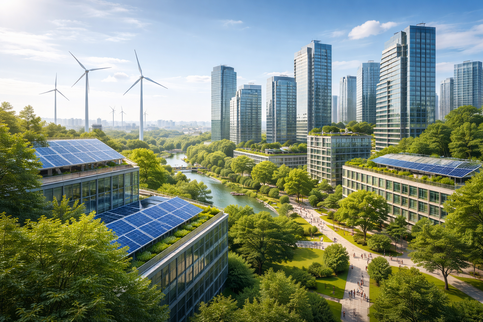 Mudança climática é ameaça econômica representada por cidade sustentável com energia renovável