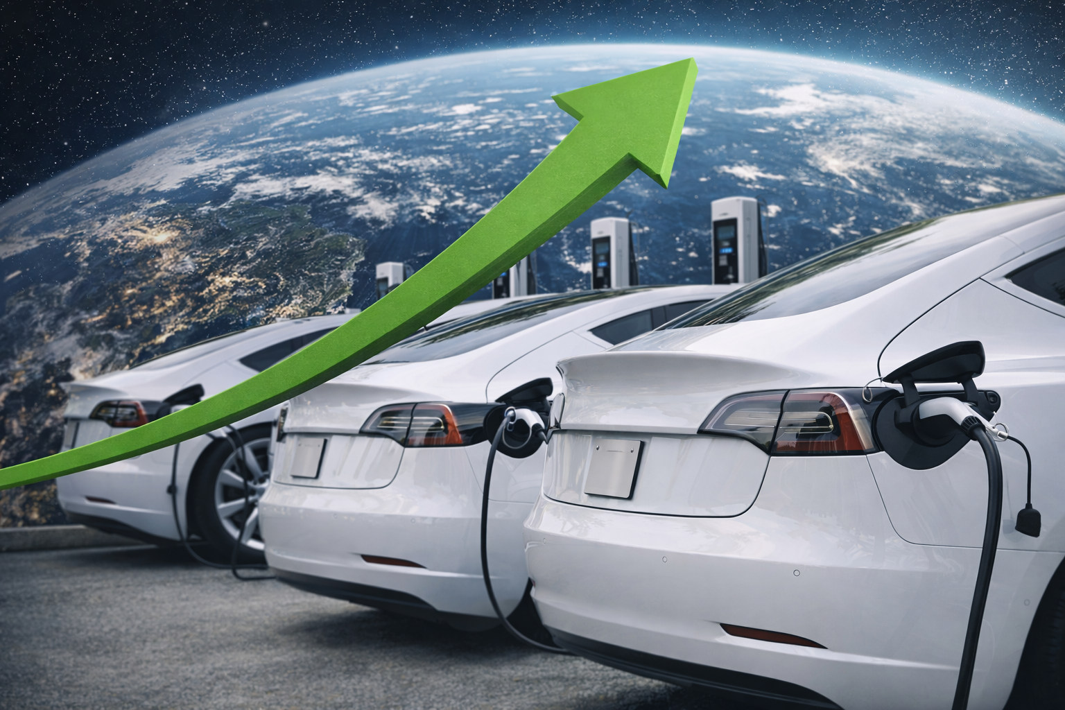 Por que os carros elétricos estão crescendo no mundo todo com veículos elétricos estacionados em área urbana