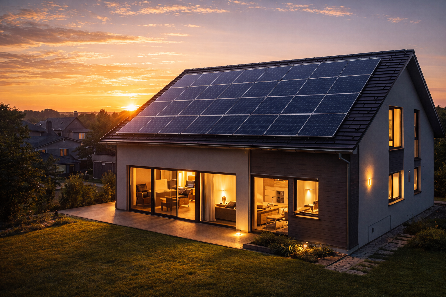 Energia solar ainda vale a pena em 2026 com residência moderna equipada com painéis solares