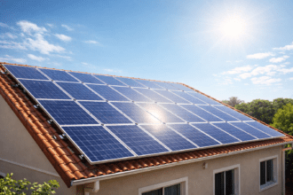 Casa com painéis solares representando financiamento de energia solar no Brasil.