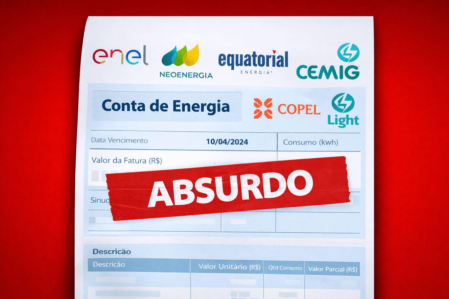 conta de energia alta com valor absurdo ilustrando como reduzir a conta de luz com energia solar