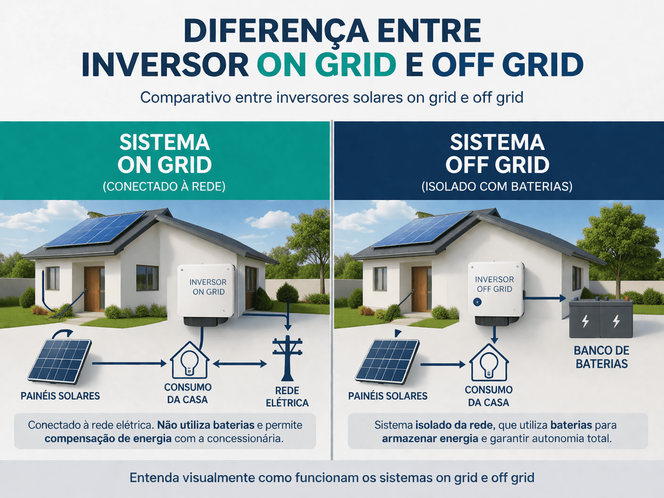 comparação entre inversor on grid e off grid em sistema de energia solar