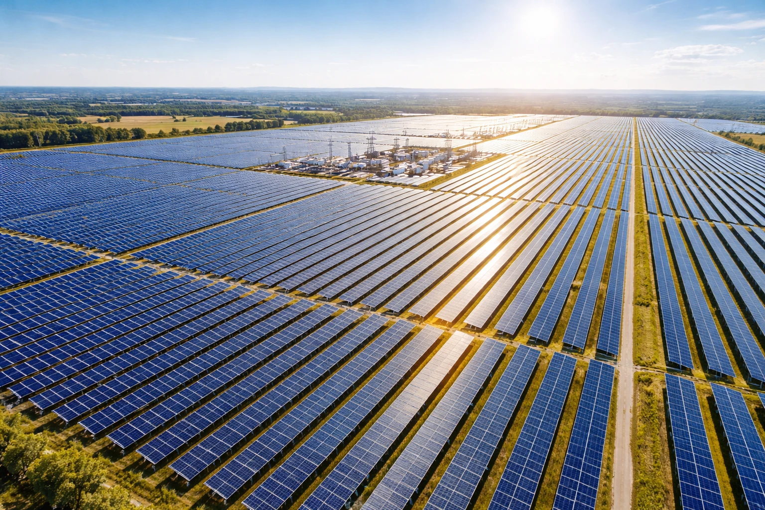 usina de energia solar representando investimento em energia renovável sem instalar placas solares