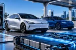 Carros Elétricos Como Funciona: Guia Completo Para Entender a Tecnologia em 2026 Carros elétricos modernos carregando em estação futurista com bateria de alta tecnologia