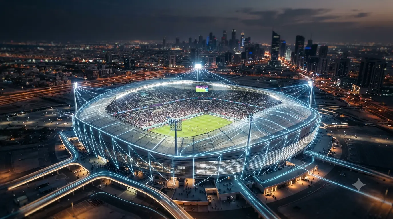 Quanta Energia Elétrica um Estádio Consome na Copa do Mundo em 2026 Estádio moderno da Copa do Mundo 2026 iluminado durante uma partida mostrando a grande infraestrutura de energia elétrica utilizada no evento.