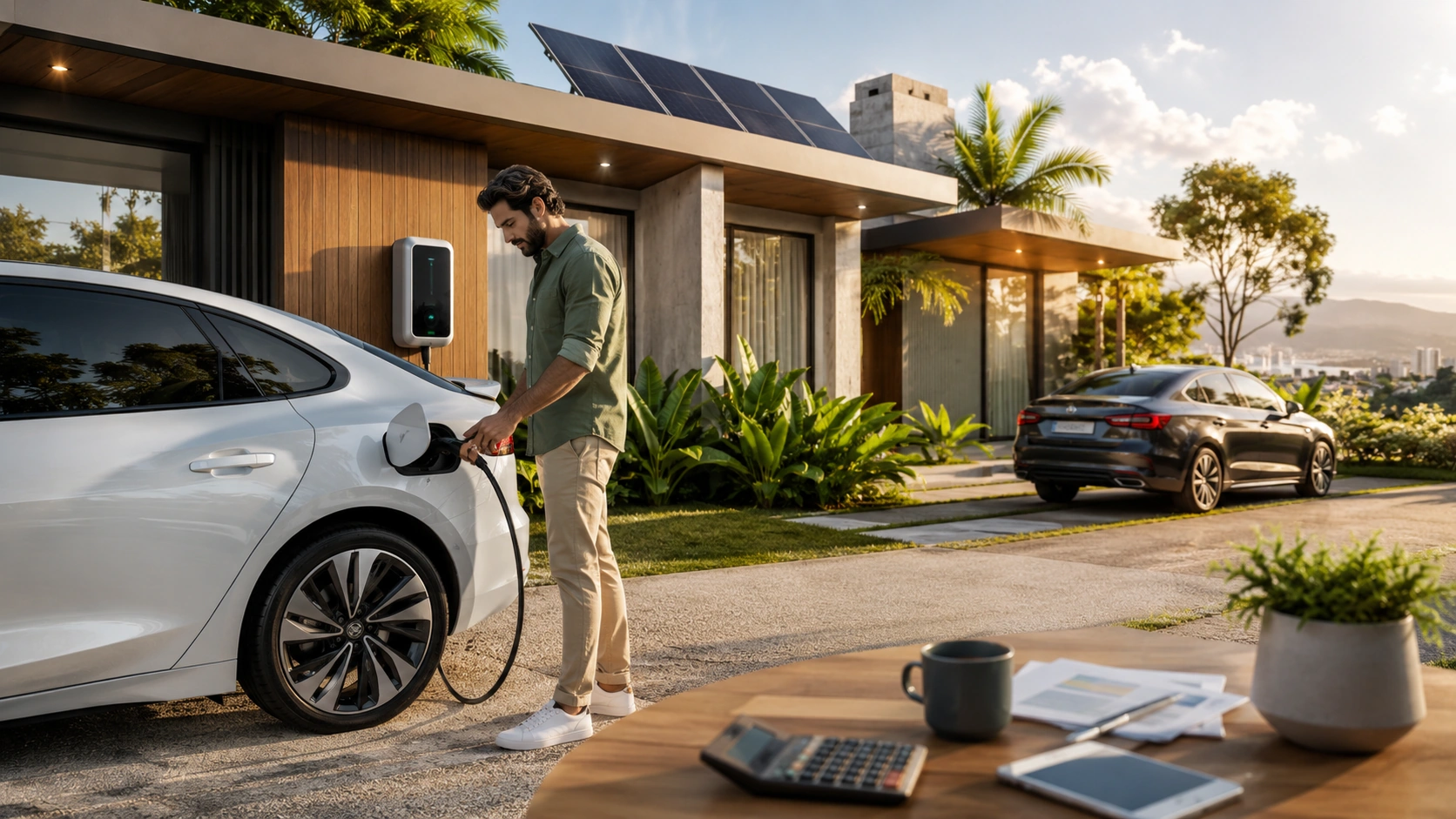 Como economizar na conta de luz e combustível com carro elétrico
